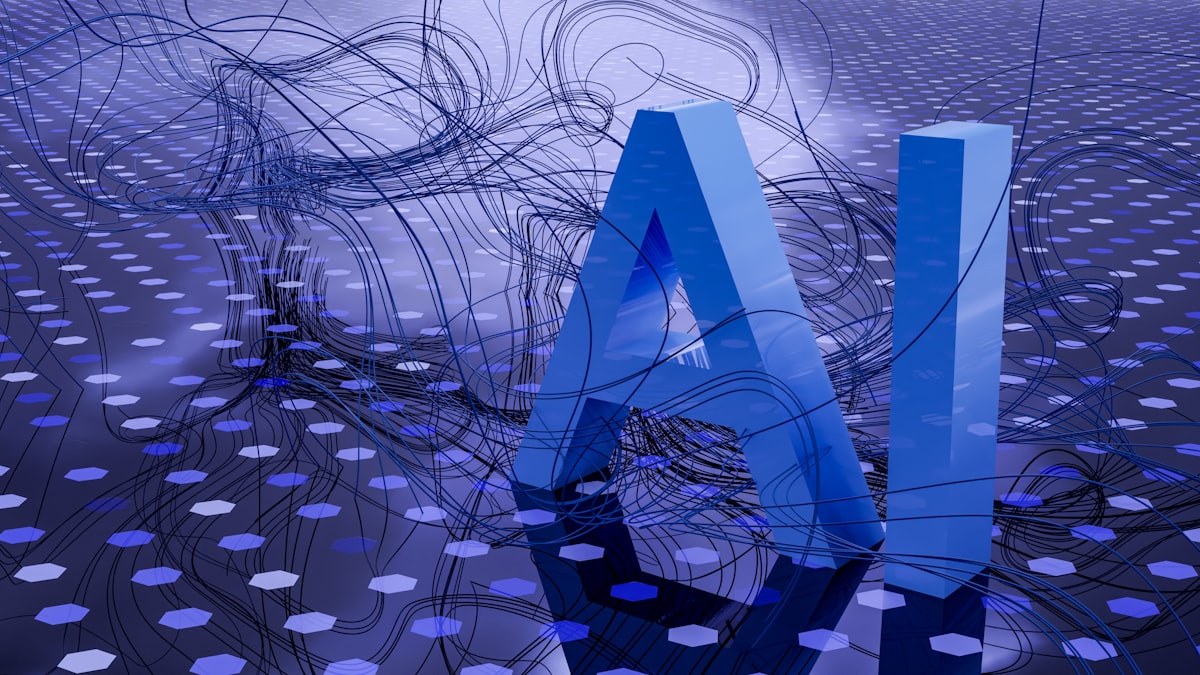 Abstract AI visualization with connected data paths.